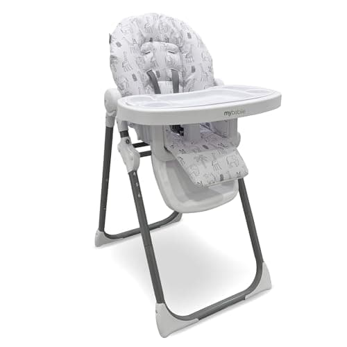 Image of My Babiie MBHC8 Premium Highchair – Adjustable, 3 Recline Positions, 6 Height Settings, Removable Tray, Padded Seat, Foldable, for Toddler, from 6 Months to 3 Years (15kg) – Wild Safari