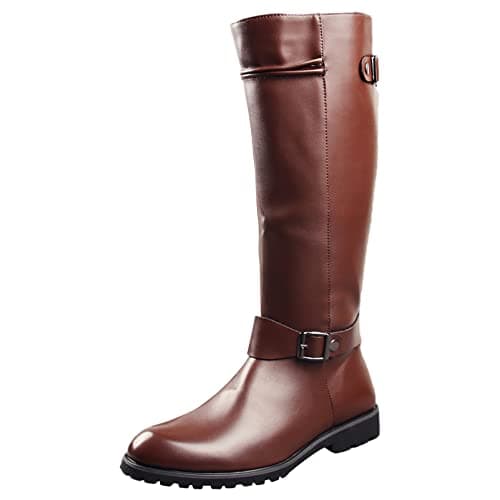 Image of ANUFER Men's Under the Knee Knight Boots Microfiber Leather Zipper Cowboy Riding Boots Brown SN0707153 UK8