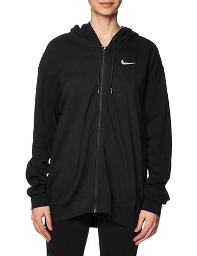 Image of NIKE DM6415-010 W NSW JRSY OS FZ HOODIE Sweatshirt Women's Black/White 2XL