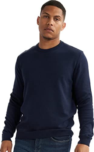 Image of alsestudio Men`s Crewneck Jumper 100% Cotton Premium Quality Soft Touch Long Sleeve Pullover Essential Style Knitted Sweaters for Men Navy-Medium