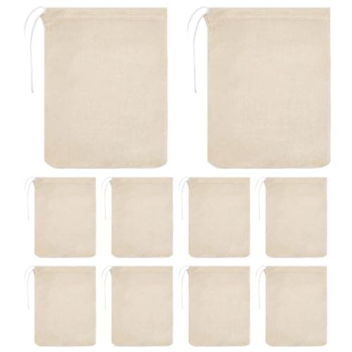 Image of RLMVGBX 10-Pack Cotton Muslin Drawstring Pouches, Reusable Small Bags for Cooking Soup Herbs Spices Tea Filtering Storage Home Kitchen Travel