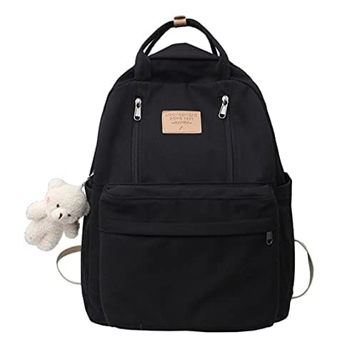 Image of UKKO Backpack Multifunction Double Zipper Women Backpack Teenager Girls Laptop Backpack Student Shoulder Bag Schoolbag-Black,With Pendant