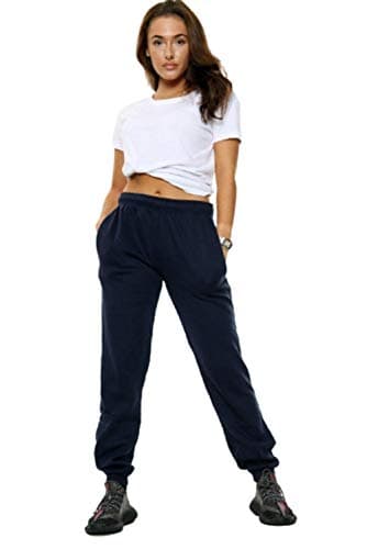 Image of H&F Girls Womens Fleece Casual Oversized Jogging Joggers Tracksuit Bottoms Ladies Jog Pants Size XS SM ML XL (16, Navy Blue)