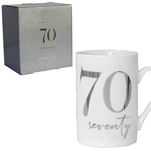 Image of Widdle Gifts White Bone China Mug with Silver Foil Number - 70th Seventy 70 Birthday