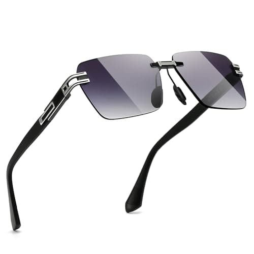 Image of SUNGAIT Rectangle Rimless Square Frameless Sunglasses for Men Women Vintage UV Protection (Silver Frame/Grey Gradient Lenses)