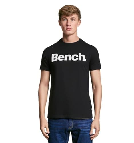 Image of Bench Mens Cotton T-Shirt Short Sleeve Crew Neck Designer Logo Tee Casual Top Black (Spots) L