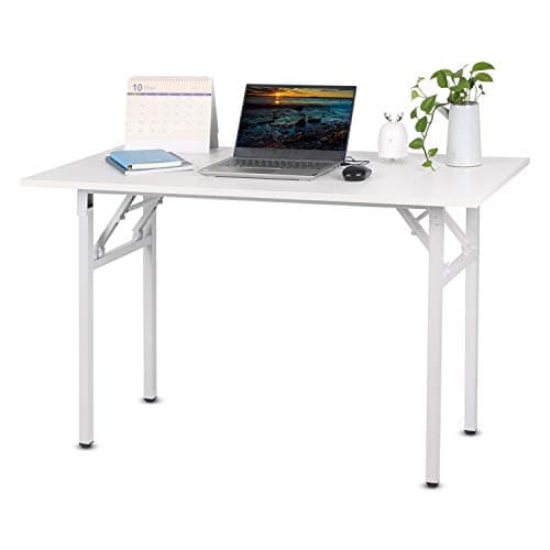 Image of BELIWIN Folding Desk 120x60cm, White Folding Computer Desk, Home Office Foldable Writing Desk for Bedroom, Living Room, Camping, Easy Assembly, White