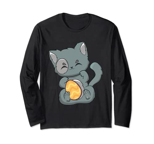 Image of Munchkin Cat With Egg Anime Feline Easter Long Sleeve T-Shirt