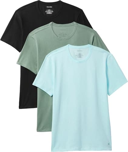 Image of Calvin Klein Men's S/S Crew Neck 3Pk Lv00Nb4185 S/S T-Shirt, Blue (Black W SEA Spray EMB, SEA Spray W), L