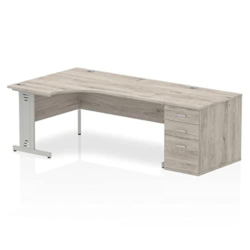 Image of DYNAMIC Impulse 1800mm Cable Managed Left Crescent Desk Workstation Grey Oak Silver 800 Pedestal