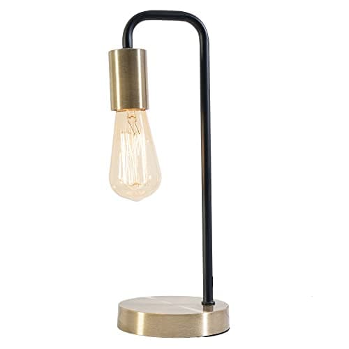 Image of Antique Brass & Black Vintage Metal Industrial Swan Neck Table Desk Lamp | 35cm Height | 1 x ES E27 Lamp Bulb Required | UK Approved | in-Line On Off Rocker Switch