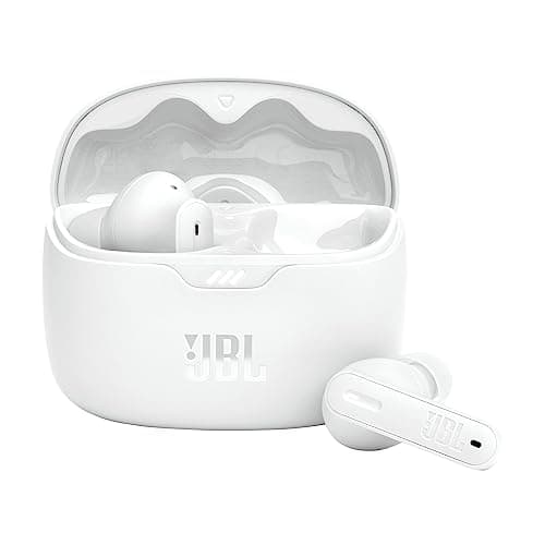 Image of JBL Tune Beam Earphones, Bluetooth and Wireless, Water Resistant and Noise Cancelling with up to 48 Hours Battery Life, in White