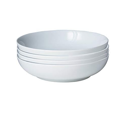 Image of Denby White Porcelain Pasta Bowls Set of 4 - Dishwasher Microwave Safe Crockery 1.18L - Glazed Chip & Crack Resistant Tableware