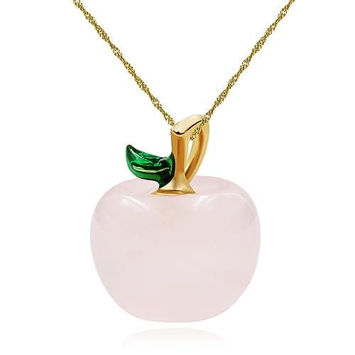 Image of Uloveido Natural Rose Quartz Apple Necklace Cute Pink Crystal Apple Pendant Teacher Appreciation Gift Idea for Women Girls Y4029