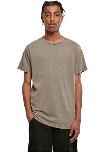 Image of Urban Classics Men's T-Shirt Acid Washed Round Neck Tee, Men's T-Shirt with Acid Wash, Regular Fit, Cotton, Darkkhaki, 3XL