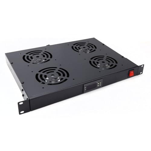 Image of kenable 4 Way Digital Thermostat Rack Mount Fan Tray 19 inch 1U with LCD Display for Server Cabinet Cooling Black 330mm Deep