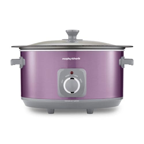 Image of Morphy Richards Accents 6.5L Sear & Stew Slow Cooker, Shatter Resistant Non Stick Aluminium Pot, Single Pot Cooking, 3 Heat Settings, Hob Proof, Glass Lid, Easy Clean & View, Purple, 461024