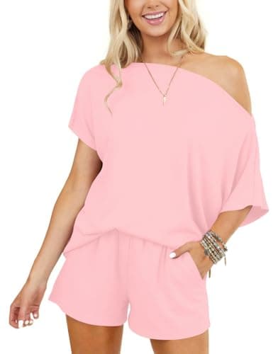 Image of INFITTY 2026 Summer Sexy Pajamas for Women Set Short Sleeve Cotton Pj Sets Matching Workout Set Y2k Sleeepwear Pajamas Pink L