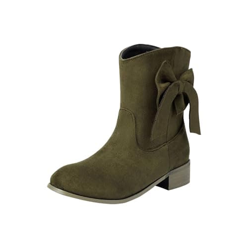 Image of DFSDJEUW western boots women Cowboy Ankle Boots for Women Uk Wide Calf Ankle Booties Waterproof Pull on Length Boot Comfortable Warm Chunky Heel Mid Booties womens cowgirl Green 7.5