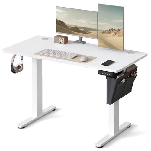 Image of VASAGLE Electric Standing Desk, Height Adjustable Desk, 60 x 120 x (72-120) cm, 4 Memory Heights, Storage Pocket, for Home Office, Study, Cloud White LSD132W02