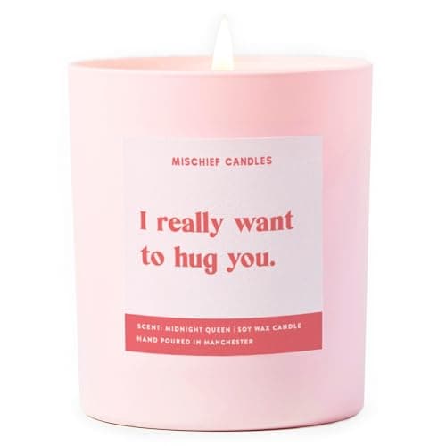 Image of Funny Get Well Soon Gift for Friend Thinking of You Gifts Scented Soy Wax Pink Candle (Really Want to Hug You)