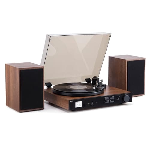Image of Arrari PR-102 All-in-One Record Player with DAB+/FM Radio, Wireless 2-Speed Vinyl Turntable Carbon Fiber Tonearm, AT-3600L MM Cartridge, with Bookshelf Speakers
