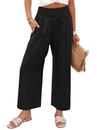 Image of CHICZONE Womens Palazzo Pants Elastic High Waist Wide Leg Beach Lounge Casual Trousers with Pockets A Black