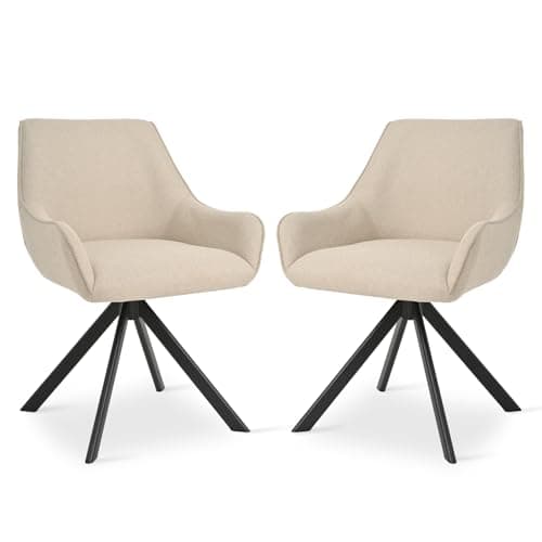 Image of Goeurvant Swivel Dining Chairs Set of 2 with Armrests,360° Swivel Upholstered Chairs,Modern Linen Rotary Chair,Kitchen Chair with Metal Frame and Backrest for Dining Room,Living Room,Office, Beige