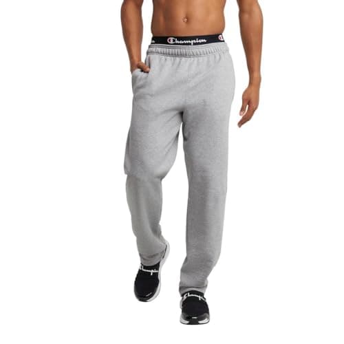 Image of Champion Men's, Powerblend, Fleece Open-Bottom Sweatpants (Reg. Or Big & Tall), Oxford Gray C Patch Logo, Large
