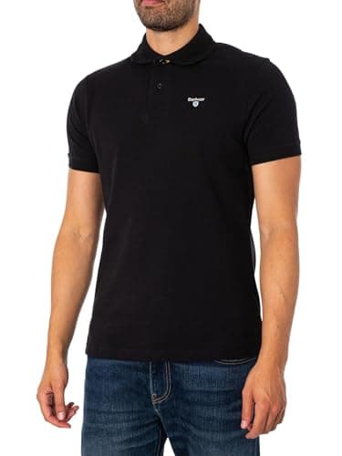 Image of Barbour Tartan Pique Polo Black Black XL