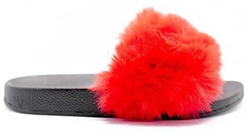 Image of sole london LADIES FAUX FLUFFY FUR SLIDERS WARM SLIP ON MULER WOMENS SLIPPERS SHOES OPEN TOE INDOOR OUTDOOR SLIDER
