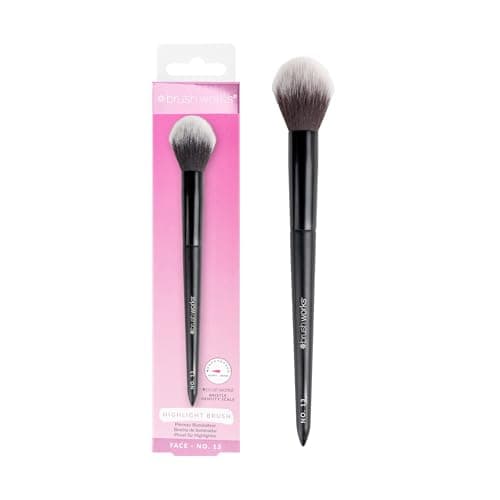 Image of Brushworks No.13 Highlighter Brush – Ultra-Fluffy Tapered Makeup Brush for a Radiant, Glass Skin Glow, Vegan & Cruelty-Free