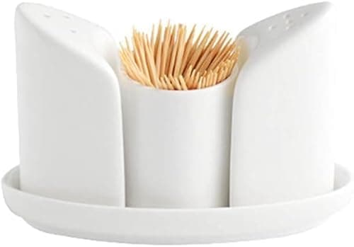 Image of Ceramic Salt and Pepper Shaker Toothpick Holder with Tray, Set of 4