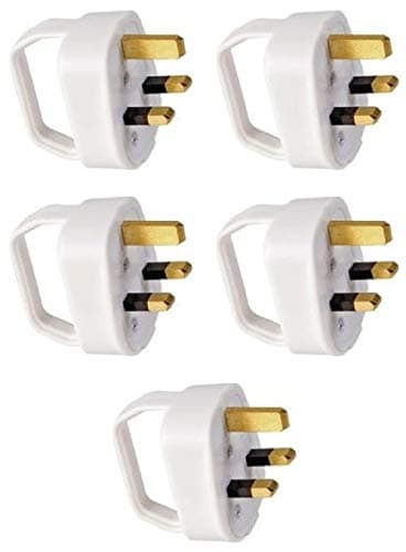 Image of Easy Pull Mains Plug Top 13A Amp White Fused with a handle - arthritis / disability / weak grip / elderly - x5 pack of five