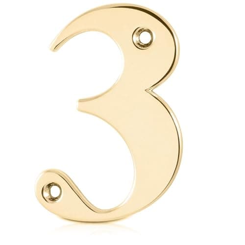 Image of XFORT Polished Brass Front Door Number 3, House Number Suitable for All Door Types including Wooden, uPVC, and Composite.