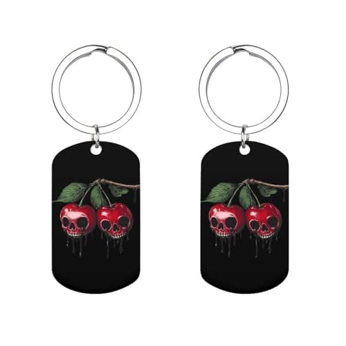 Image of Cherry1 with Skull Blood Dripping 1pcs Metal Keyring Keychain Key Chain Rings with Personalised Tag Charm Pendant
