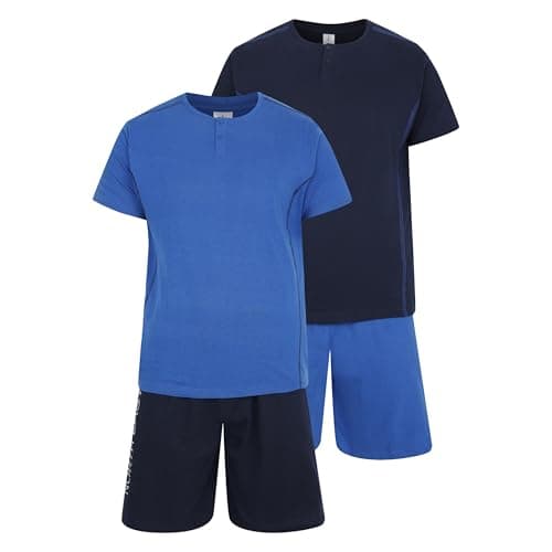 Image of Mens 2 Pack Short Pyjamas Nightwear PJ Sets Twin Pack UK Sizes L XL XXL New (RYL/NVY XL)