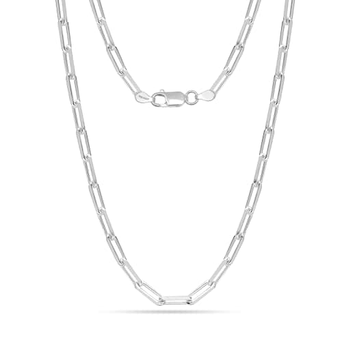 Image of LeCalla 925 Sterling Silver Italian 3.5 MM Diamond-Cut PaperClip Link Chain Necklace for Women 18 Inches