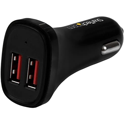 Image of StarTech.com Dual Port USB Car Charger - High Power 24W/4.8A - Black - 2-Port USB Car Charger - Charge two tablets at once (USB2PCARBKS)