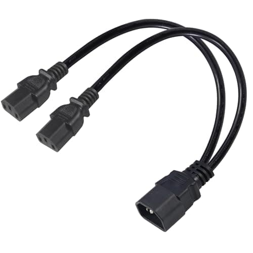 Image of IEC320 Y Splitter extension Cable, Single C14 to Dual C13 Short Power Y Type double Kettle Lead Splitter UPS PDU Power Extension Adapter Cable Cord for Computer, TV, PC, Monitor…