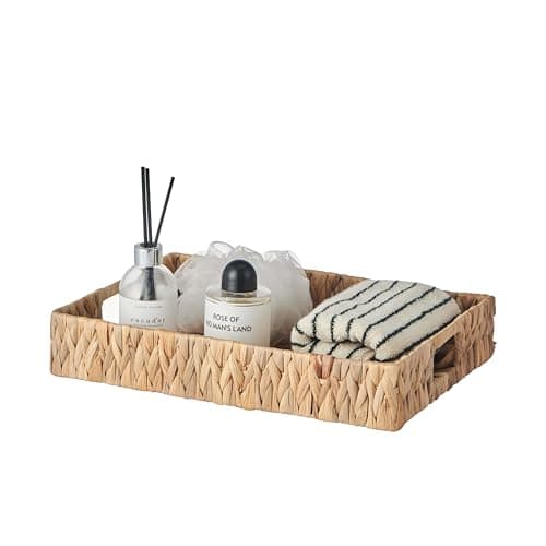 Image of Eden & Willow E&W Rectangle Water Hyacinth, Decorative Natural Hand-Woven Seagrass Serving Tray with Handles (Large)