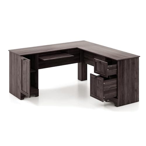 Image of CASART L-shaped Computer Desk, 170cm Reversible Corner Desk with Drawers, Cabinet & Keyboard Tray, Modern Office Desk Wooden PC Laptop Table for Home Office Bedroom (Dark Brown)