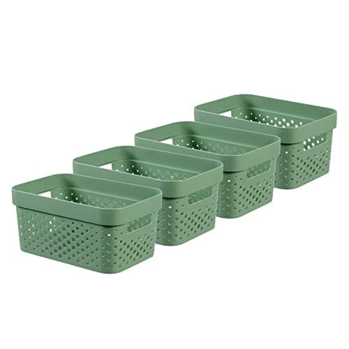 Image of CURVER Infinity Dots Set of 4 Rectangular Storage Boxes, 100% Recycled Resin, Nestable & Multifunctional, 4.5 Litres, Green