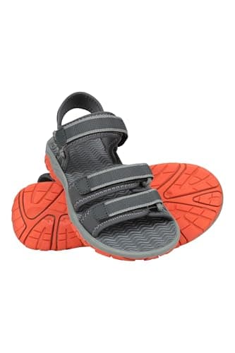 Image of Mountain Warehouse Reef 3 Strap Kids Sandals - Neoprene Lined Boy & Girls Beach Shoes, Durable Sandals, Hook & Loop, Quick Dry Footwear - Spring Summer Walking Dark Khaki Junior Shoe Size 1