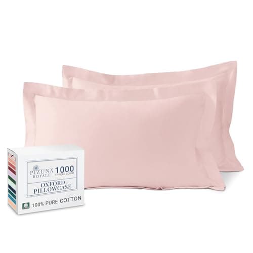 Image of Pizuna Luxurios Cotton Standard Pillowcases 2 Pack Light Pink 50x75cm, 1000 Thread Count Long Staple Combed Cotton Thick Pillow Cover, Soft Sateen Oxford Pillow Cases (Cooling Pillowcase)