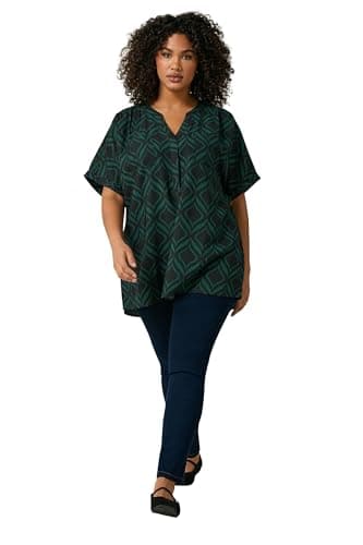 Image of EVANS Curve & Green Geometric Overhead Utility Shirt - Women's - Plus Size Curve