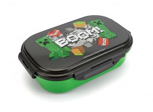 Image of Minecraft Creeper Boom Bento Lunch Box with Spork, 2 Compartments, Leak-Proof Lid, BPA-Free, Dishwasher Safe, Official Minecraft Kids Lunch Container