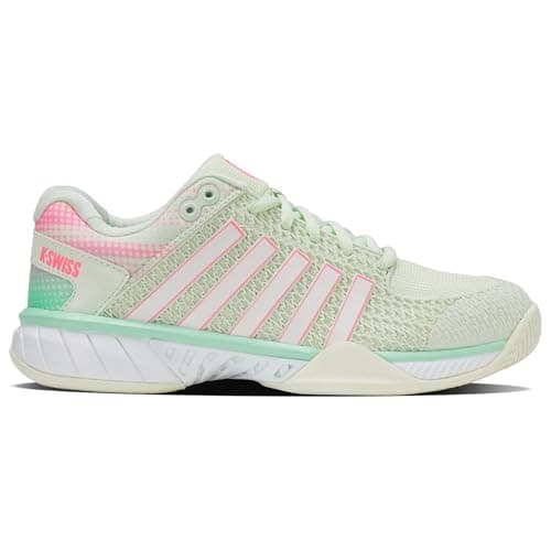 Image of K-Swiss Women's Express Light Pickleball Shoe, Ice/Honeydew/Neon Pastel Pink, 7.5 Wide