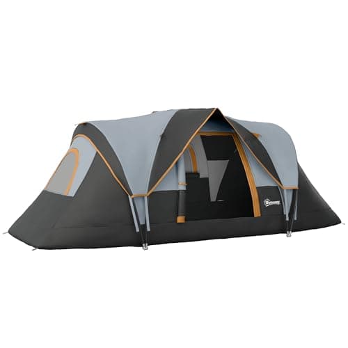 Image of Outsunny 5-6 Man Camping Tent Tunnel Tent UV Protection 3000mm Water Resistant Hiking Shelter with Groundsheet and Carry Bag - Light Grey and Black