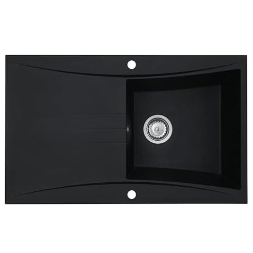 Image of Liquida SEV860BL 1.0 Bowl Composite Reversible Black Kitchen Sink and Waste Kit